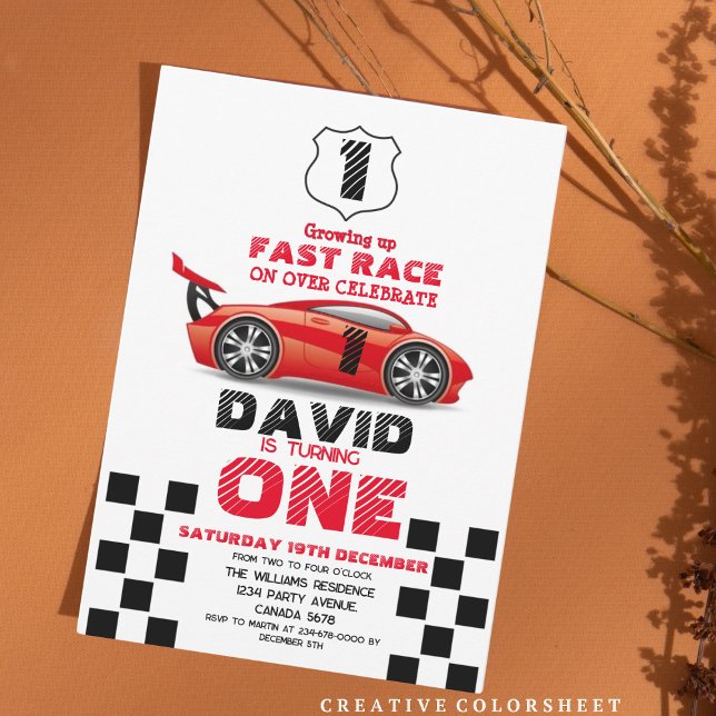 Invitation Fast One Race Car Boy 1er Anniversaire (Créateur téléchargé)