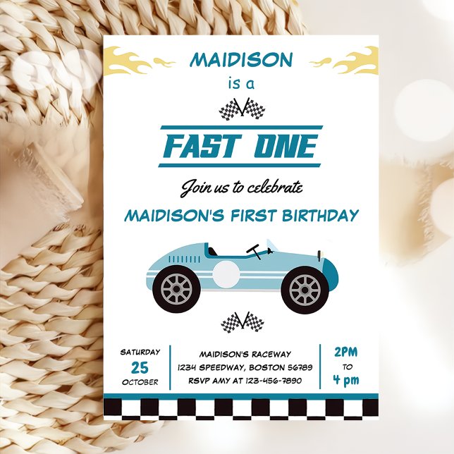 Invitation Fast One Race Car Boy 1ère fête d'anniversaire (Créateur téléchargé)