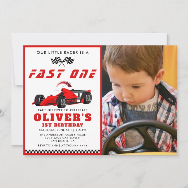 Invitation Fast One Race Car Boy 1ère Photo Anniversaire (Devant)