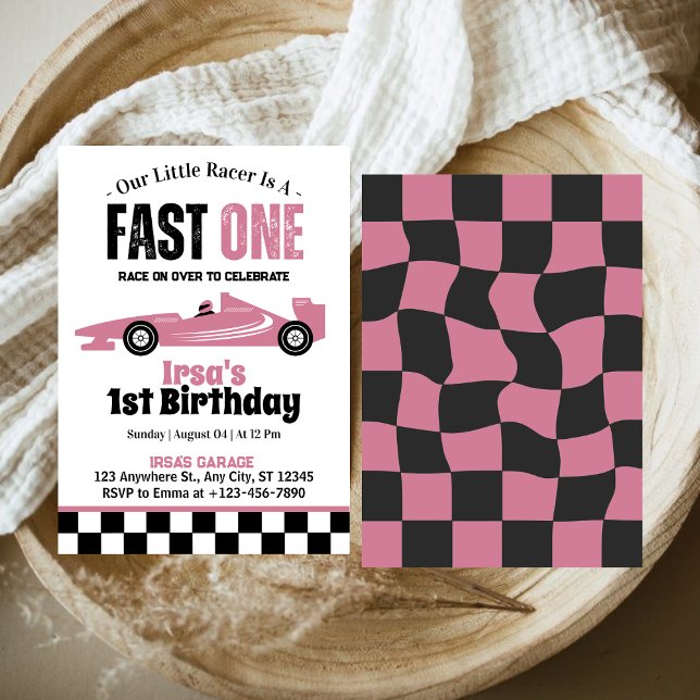 Invitation Fast One Race Car Girl 1er Anniversaire (Créateur téléchargé)