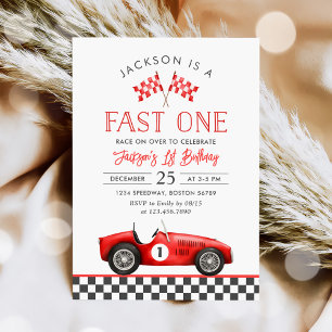 Invitation Fast One Race Car Racing Garçon 1er anniversaire