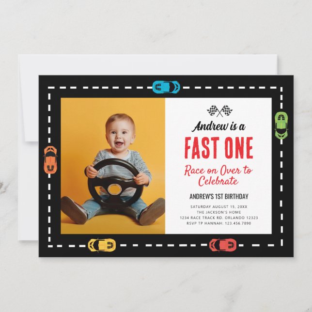 Invitation Fast One Race Track Boys Anniversaire Photo (Devant)