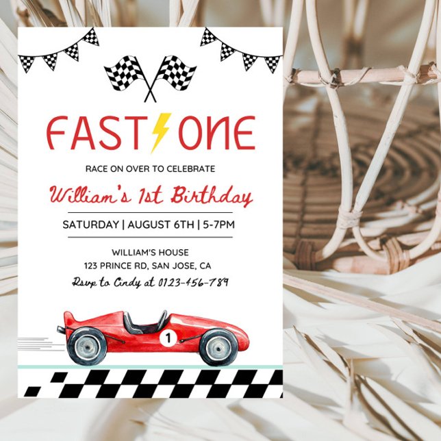 Invitation Fast One Racing Car Boy 1st Birthday Party (Créateur téléchargé)