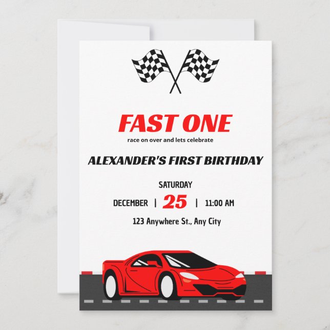 Invitation Fast One Racing Car Premier Anniversaire Invitatio (Devant)