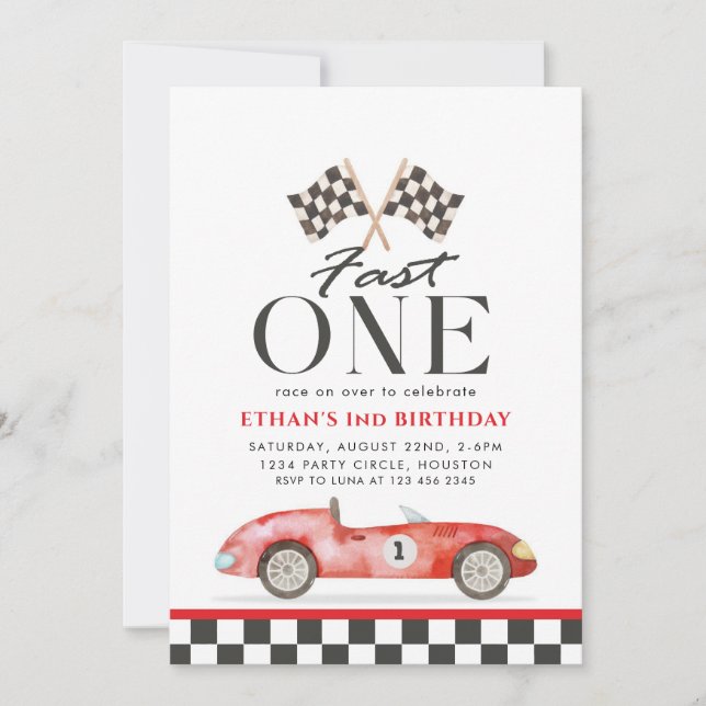 Invitation Fast One Racing Red Car premier anniversaire (Devant)