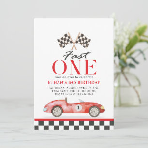 Invitation Fast One Racing Red Car premier anniversaire