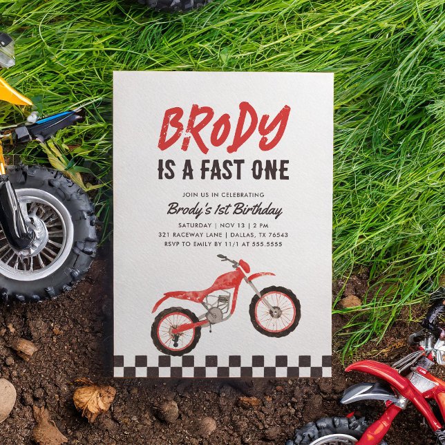 Invitation Fast One Red Dirt Bike Boy 1er anniversaire (Créateur téléchargé)