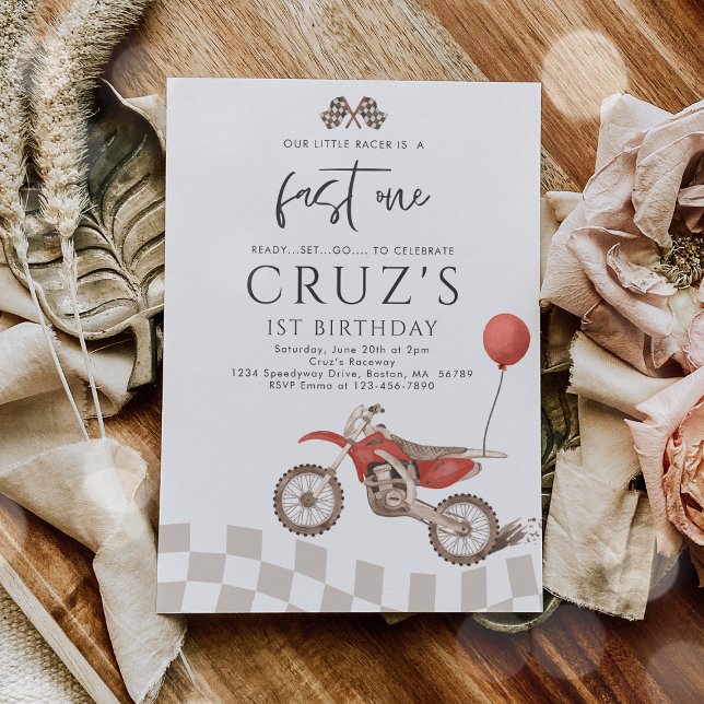 Invitation Fast One Red Dirt Bike Boy 1ère fête d'anniversair (Créateur téléchargé)