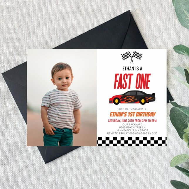 Invitation Fast One Red Flame Race Voiture 1er anniversaire f (Créateur téléchargé)