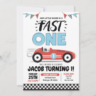 Invitation Fast One Red Race Car Boy 1er Anniversaire Fête In