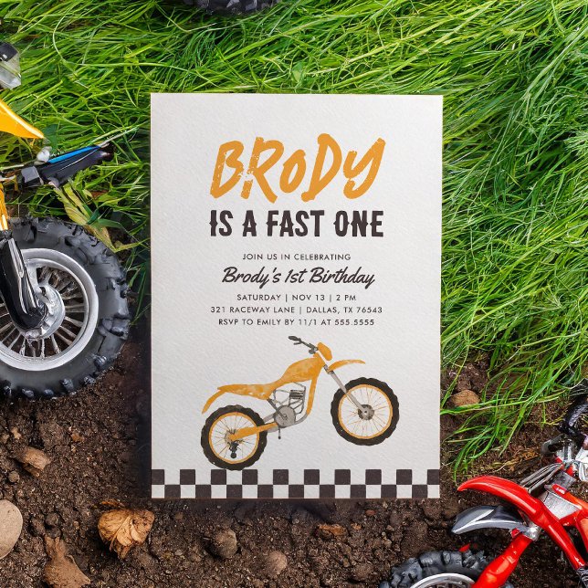 Invitation Fast One Yellow Dirt Bike Boy 1er anniversaire (Créateur téléchargé)