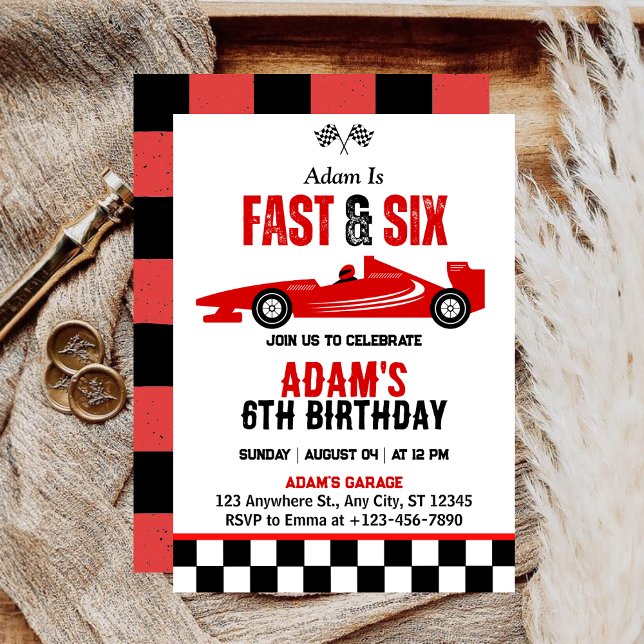 Invitation Fast & Six Race Car Boy 6e fête d'anniversaire (Créateur téléchargé)