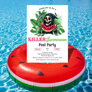 Invitation Faucheuse Pastèque Summerween Fête au Piscine