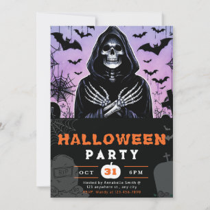 Invitation Faucheuse violette et noire Squelette Halloween