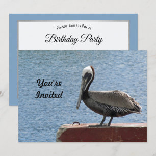 Invitation Faune Brown Pélican eau photo Anniversaire