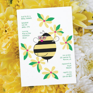 Invitation Fausse couche abeille avec lunettes Jaune Floral B
