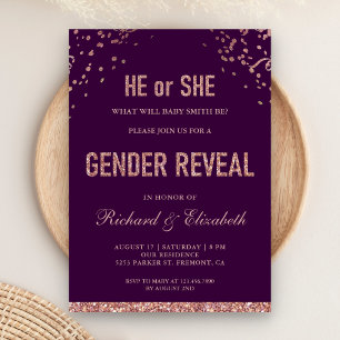 Invitation Fausse fête de révélation du sexe Rose Gold Paille