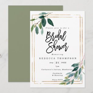 Invitation fausse or & verdure boho douche nuptiale moderne