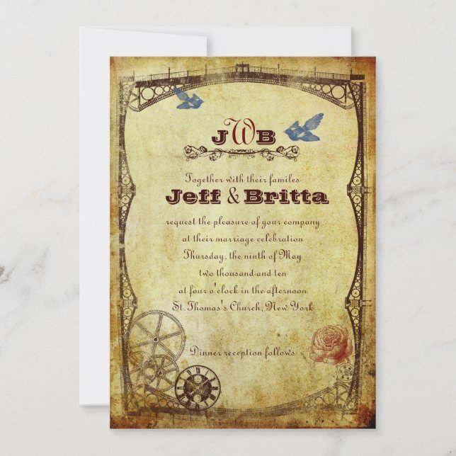 Invitation Faux Antique Gold Victorian Steampunk Mariage (Devant)
