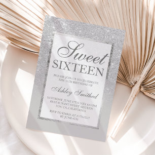 Invitation Faux argent gris parties scintillant élégant chic 