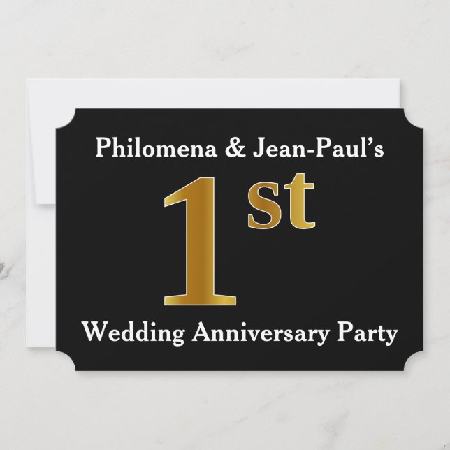 Invitation Faux aspect or 1ère fête d'anniversaire de mariage (Devant)