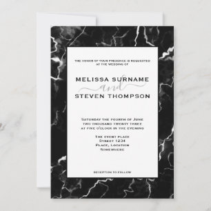 Invitation Faux aspect texture marbre noir Mariage