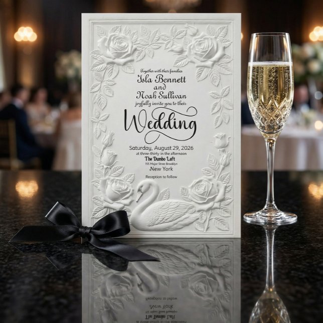 Invitation Faux Bas Relief Swan Rose Formal Garden Wedding (Créateur téléchargé)