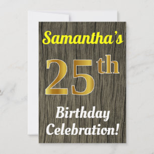 Invitation Faux bois, Faux or 25e Célébration d'anniversaire