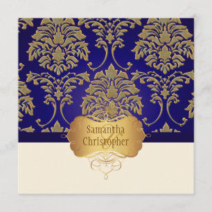 Invitation Faux carton d'invitation de mariage en damassé or/
