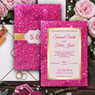 Invitation Faux carton doré faire part de mariage rose paille