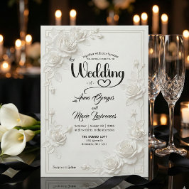 Invitation Faux Carved White Rose Bas Relief Floral Wedding 