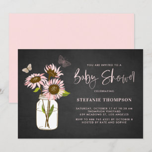 Invitation Faux Chalkboard Baby shower de tournesols roses