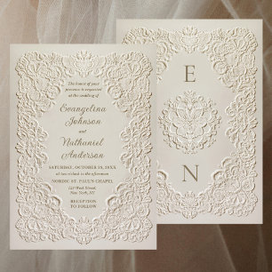 Invitation Faux dentelle gaufrée mariage formel ivoire intemp