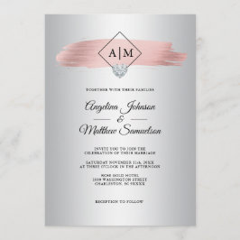 Invitation Faux Dusty Rose Gold Foil Silver Monogram Mariage