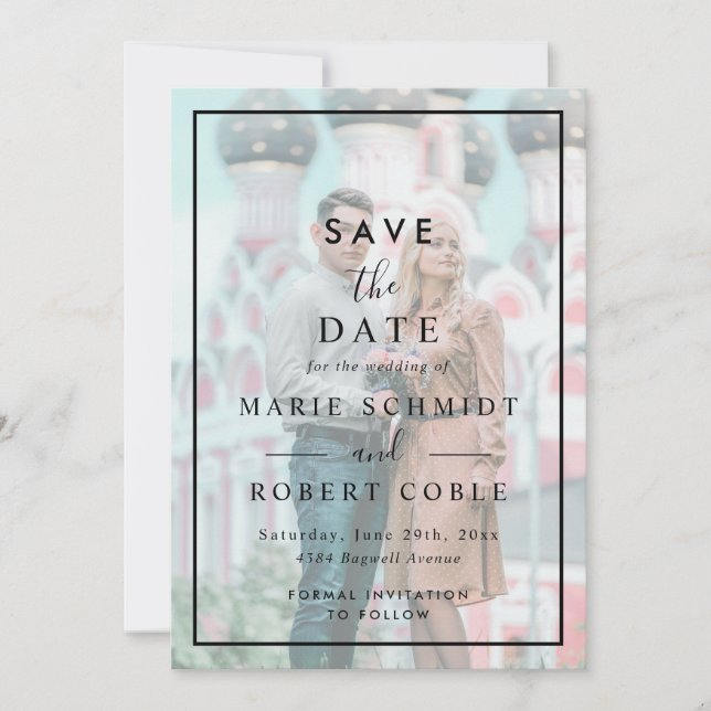 Invitation Faux Effet Vélin Photo Mariage Enregistrer La Date (Devant)