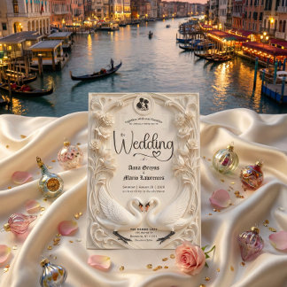 Invitation Faux Embossed Relief Sculpted Swans Wedding 