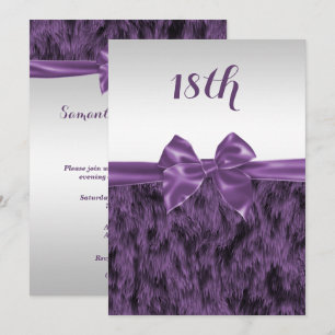 Invitation Faux Fourrure & Bow pourpre 18e anniversaire