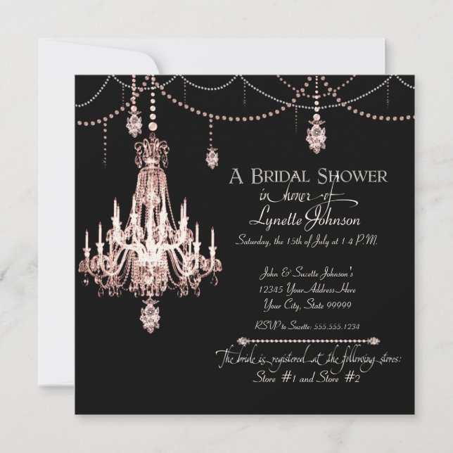 Invitation FAUX French Crystal Chandelier Draps Pearls Party (Devant)
