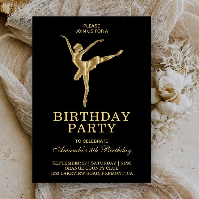 Invitation Faux Gold Ballet Girl Ballerina Anniversaire (Créateur téléchargé)
