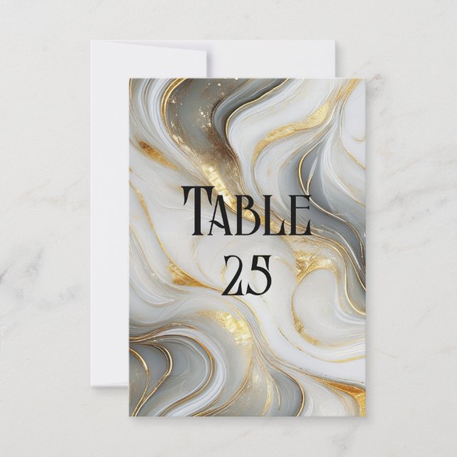 Invitation Faux Gold Blanc Gris Marbré Mariage Numéro de tabl (Devant)