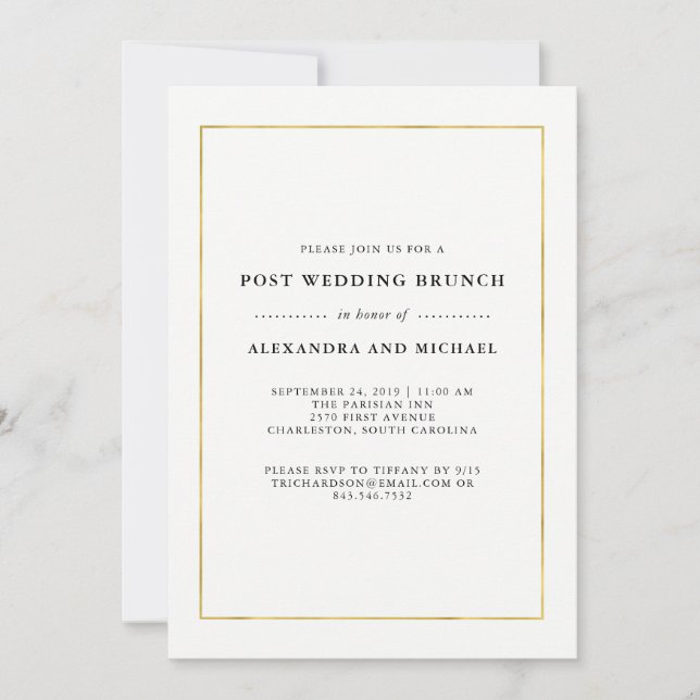 Invitation Faux Gold Border Post Mariage Brunch (Devant)