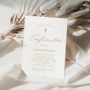 Invitation Faux Gold Calligraphie Genre Neutre Confirmation