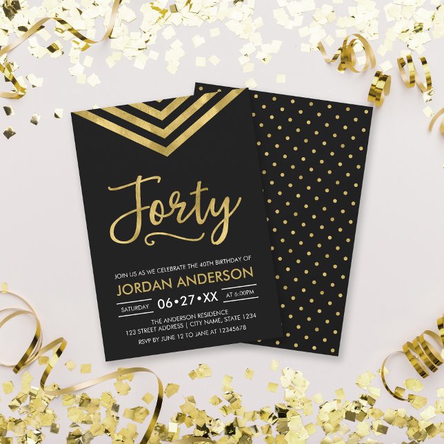 Invitation Faux Gold Chevron fête 40e anniversaire (Créateur téléchargé)