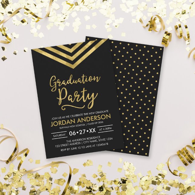 Invitation Faux Gold Chevron Parti de Graduation (Créateur téléchargé)