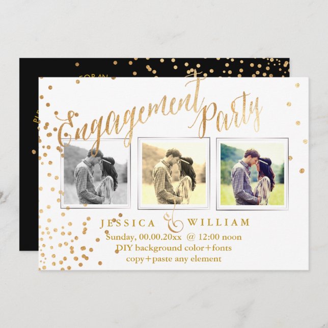 Invitation Faux Gold Confetti (Devant / Derrière)