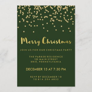 Invitation Faux Gold Confetti Green Joyeux Noël