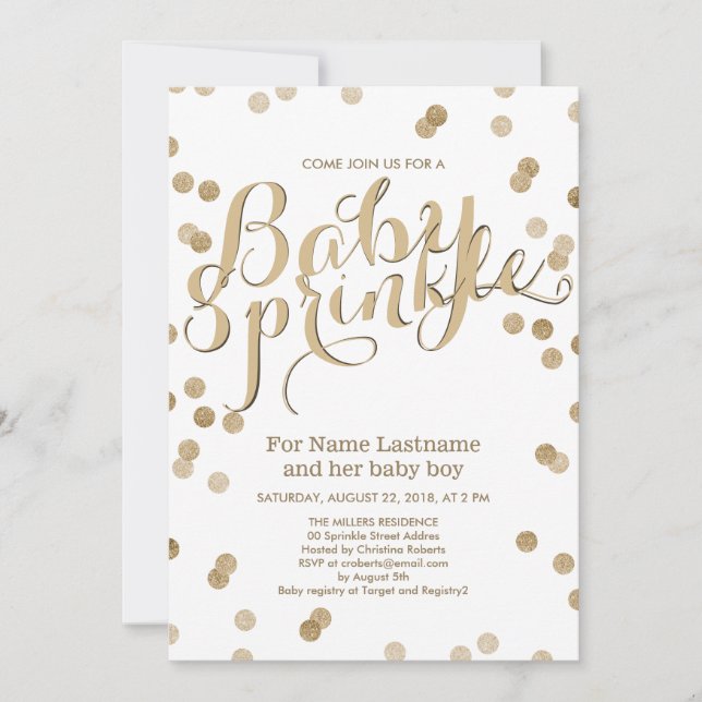 Invitation Faux Gold Confetti Moderne Baby Sprinkle Invitatio (Devant)