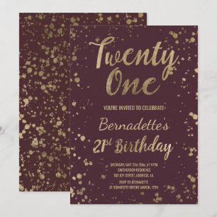Invitation Faux gold confetti rouge chic 21e anniversaire