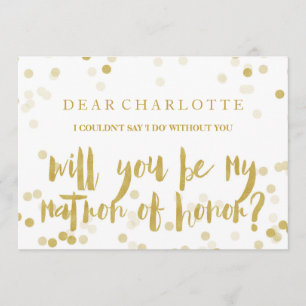 Invitation Faux Gold Confetti Serez-vous mon chef d'honneur