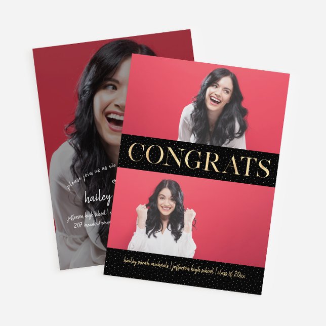 Invitation Faux Gold Congrats Trois Fêtes Photo Graduation (Créateur téléchargé)